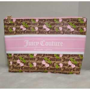 Juicy Couture Los Angeles Cosmetic Bag Makeup Pouch Brown Cherry Print NWT